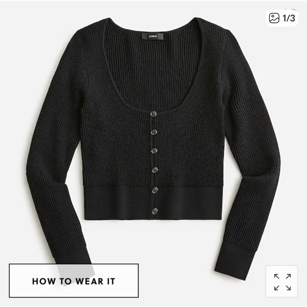 J Crew Scoopneck Ribbed Cardigan Sweater Black Womens XXS